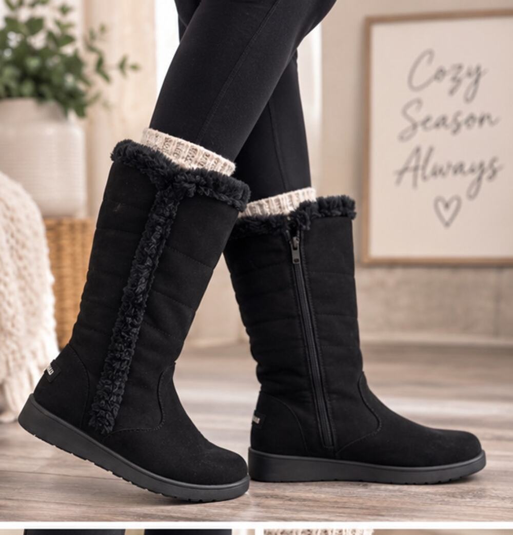 MAKALU Women’s Size 8M Black Tall Faux Fur Winter Boots Side Zip Quilted